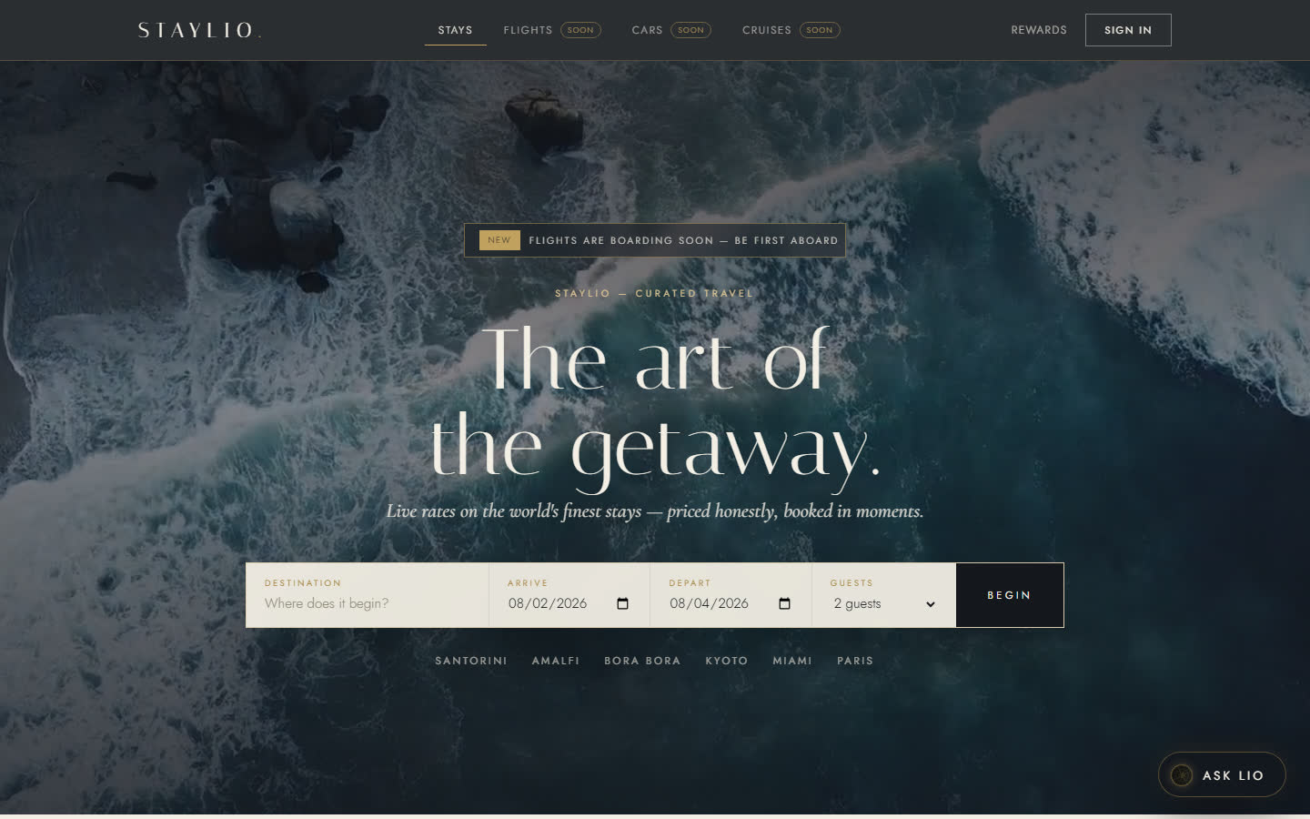 Staylio — luxury travel platform homepage